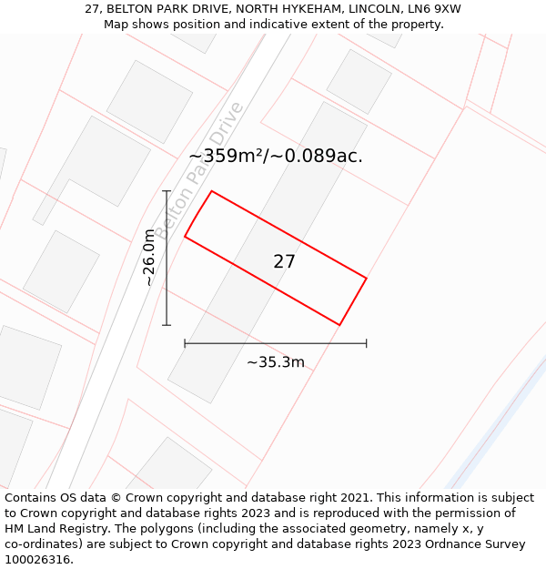 27, BELTON PARK DRIVE, NORTH HYKEHAM, LINCOLN, LN6 9XW: Plot and title map