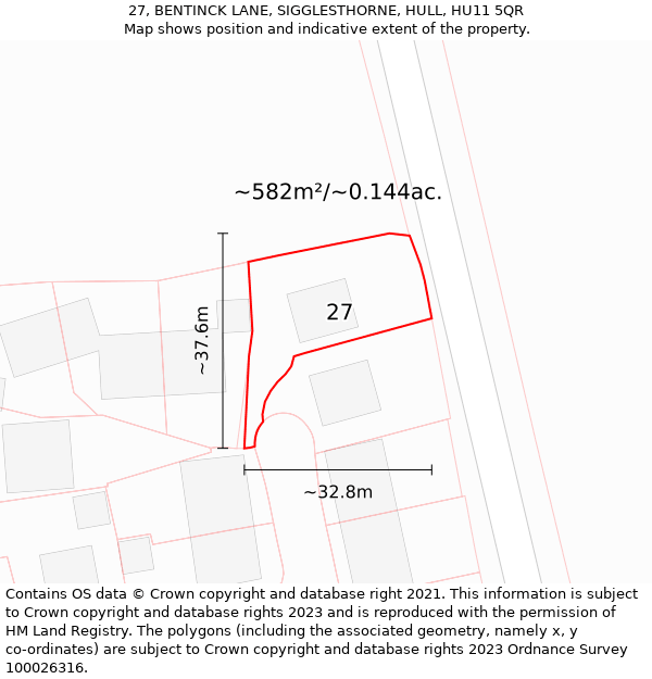 27, BENTINCK LANE, SIGGLESTHORNE, HULL, HU11 5QR: Plot and title map