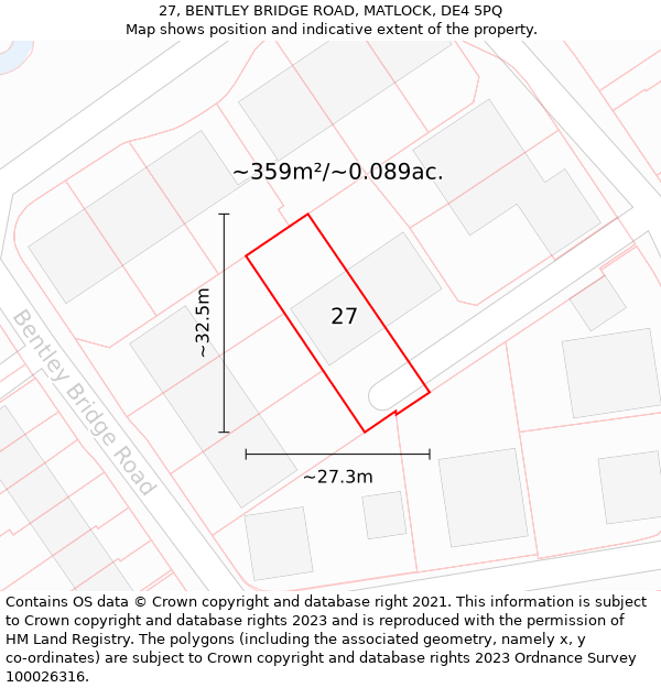 27, BENTLEY BRIDGE ROAD, MATLOCK, DE4 5PQ: Plot and title map