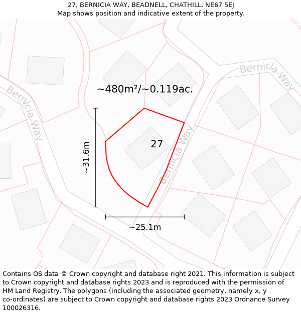 27, BERNICIA WAY, BEADNELL, CHATHILL, NE67 5EJ: Plot and title map