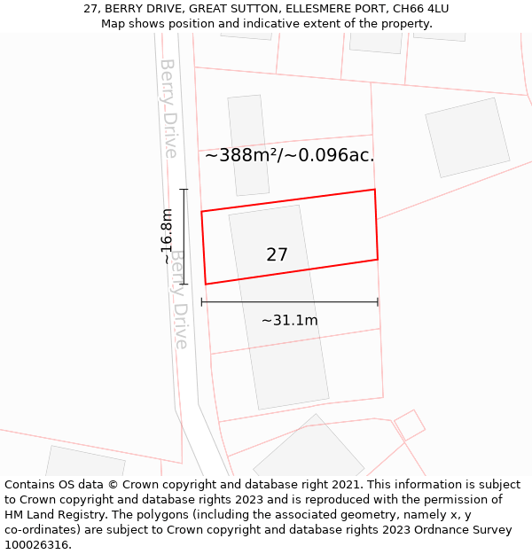 27, BERRY DRIVE, GREAT SUTTON, ELLESMERE PORT, CH66 4LU: Plot and title map