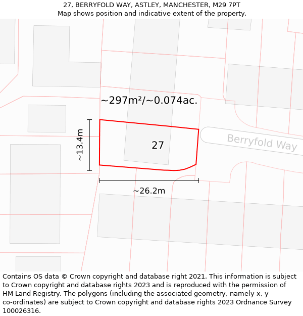 27, BERRYFOLD WAY, ASTLEY, MANCHESTER, M29 7PT: Plot and title map