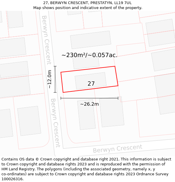 27, BERWYN CRESCENT, PRESTATYN, LL19 7UL: Plot and title map