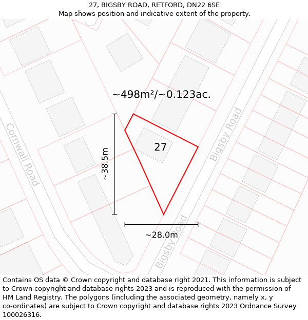 27, BIGSBY ROAD, RETFORD, DN22 6SE: Plot and title map