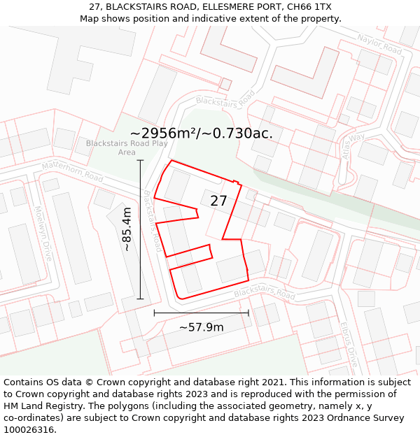 27, BLACKSTAIRS ROAD, ELLESMERE PORT, CH66 1TX: Plot and title map