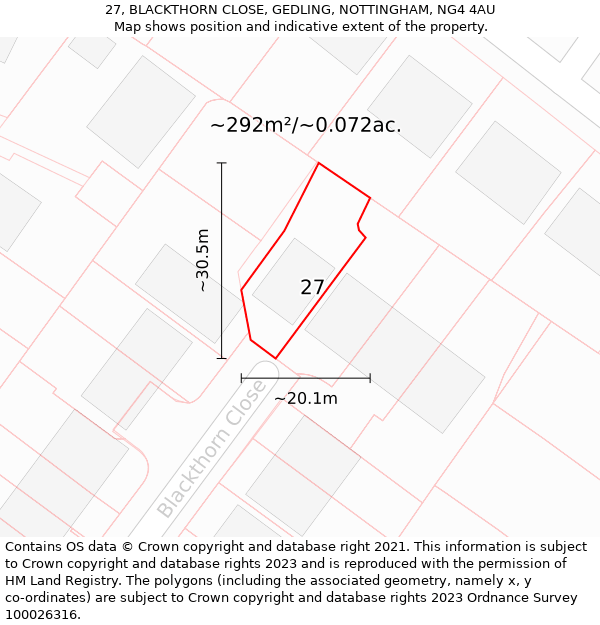 27, BLACKTHORN CLOSE, GEDLING, NOTTINGHAM, NG4 4AU: Plot and title map