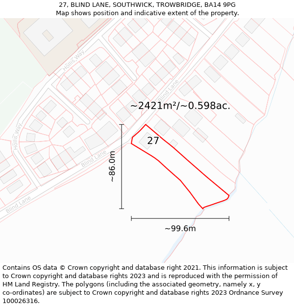 27, BLIND LANE, SOUTHWICK, TROWBRIDGE, BA14 9PG: Plot and title map