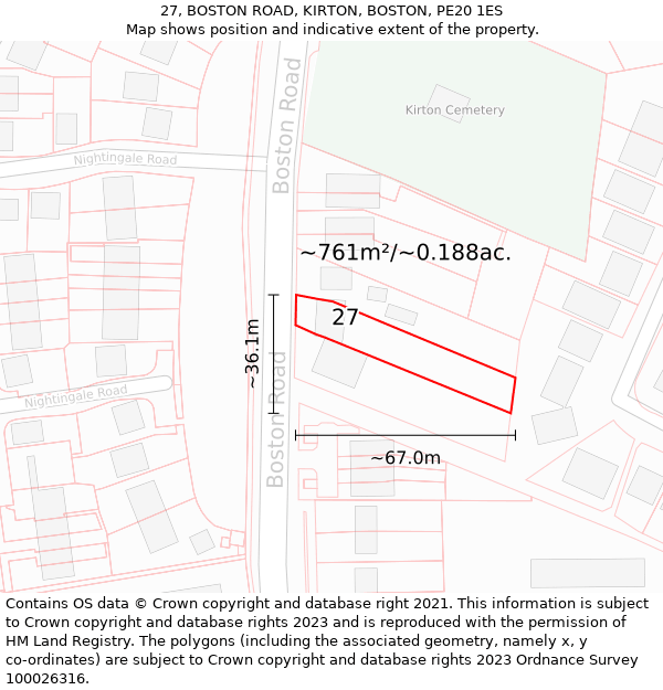 27, BOSTON ROAD, KIRTON, BOSTON, PE20 1ES: Plot and title map