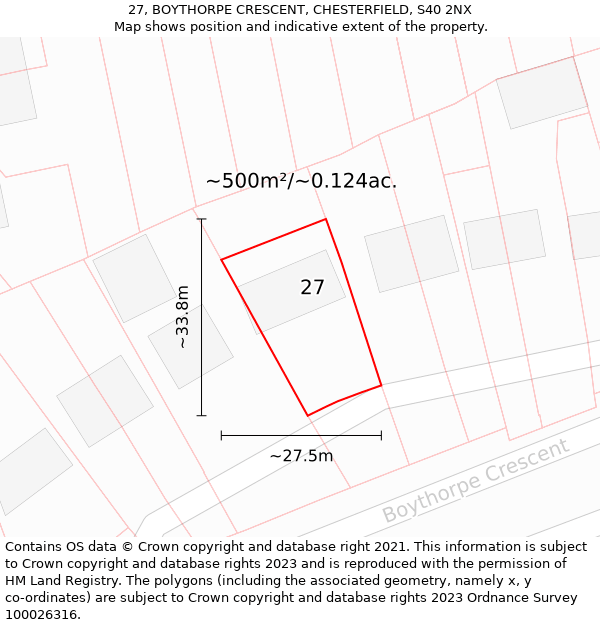 27, BOYTHORPE CRESCENT, CHESTERFIELD, S40 2NX: Plot and title map