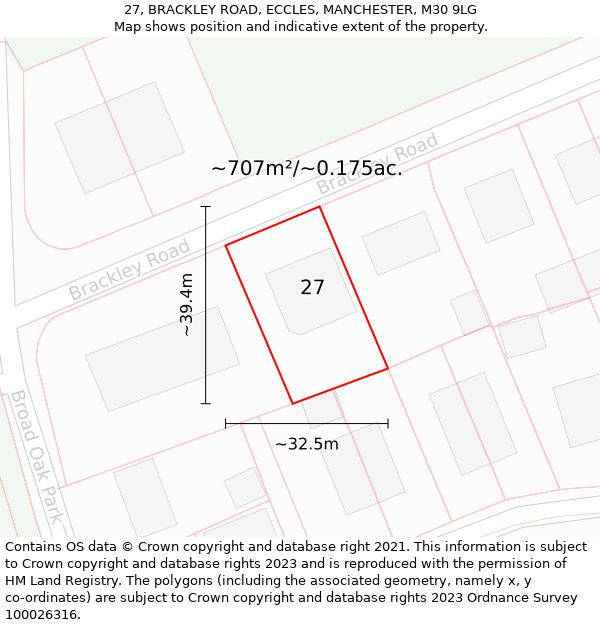 27, BRACKLEY ROAD, ECCLES, MANCHESTER, M30 9LG: Plot and title map