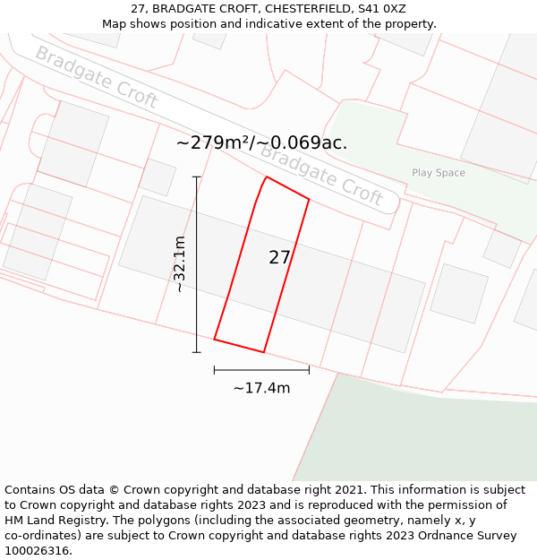 27, BRADGATE CROFT, CHESTERFIELD, S41 0XZ: Plot and title map