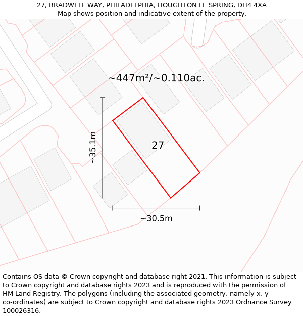 27, BRADWELL WAY, PHILADELPHIA, HOUGHTON LE SPRING, DH4 4XA: Plot and title map