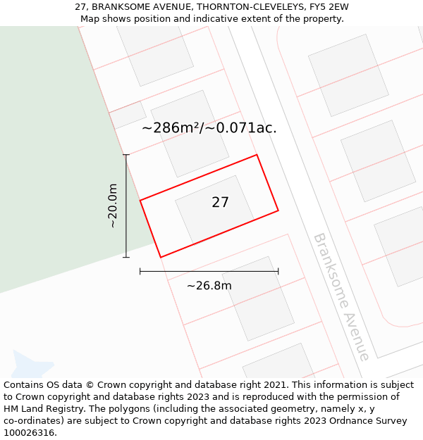 27, BRANKSOME AVENUE, THORNTON-CLEVELEYS, FY5 2EW: Plot and title map