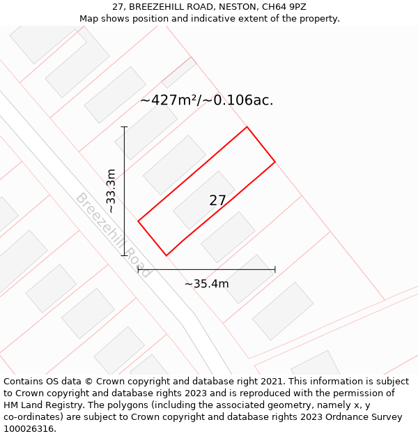 27, BREEZEHILL ROAD, NESTON, CH64 9PZ: Plot and title map