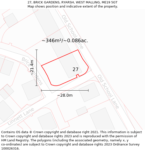 27, BRICK GARDENS, RYARSH, WEST MALLING, ME19 5GT: Plot and title map