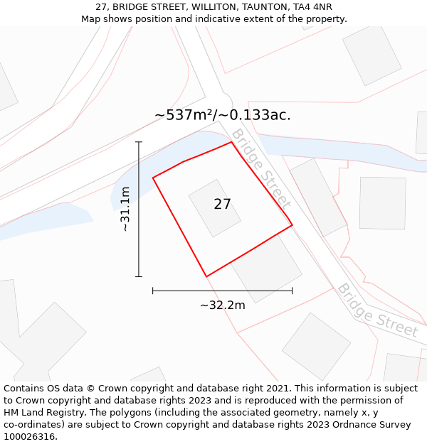 27, BRIDGE STREET, WILLITON, TAUNTON, TA4 4NR: Plot and title map