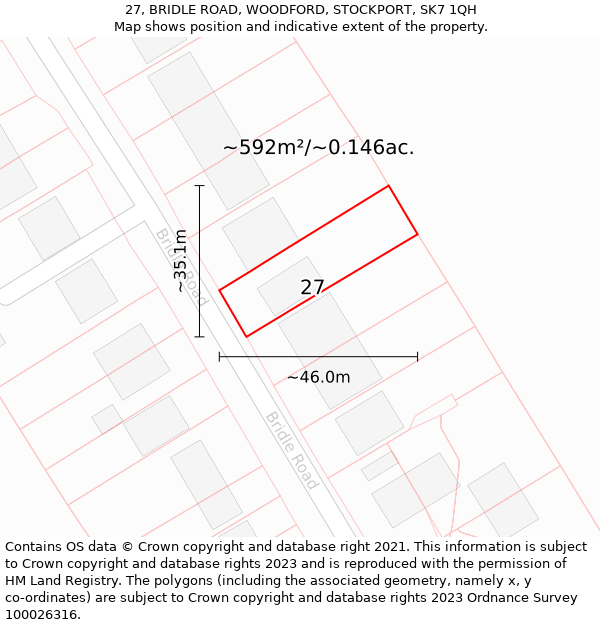 27, BRIDLE ROAD, WOODFORD, STOCKPORT, SK7 1QH: Plot and title map