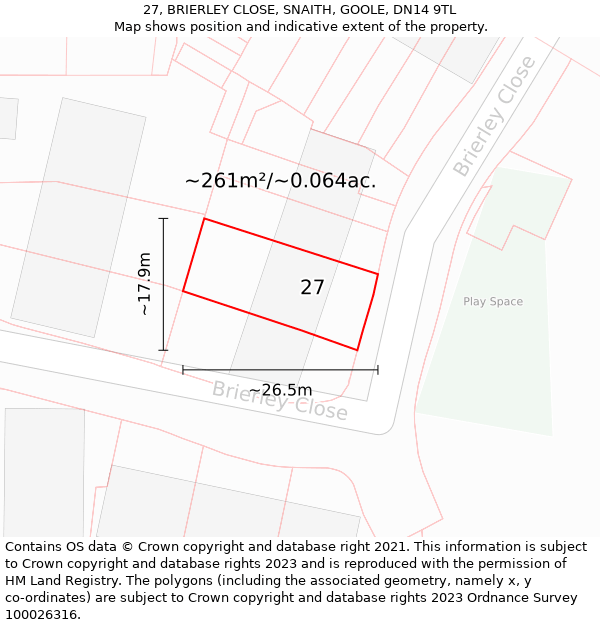 27, BRIERLEY CLOSE, SNAITH, GOOLE, DN14 9TL: Plot and title map