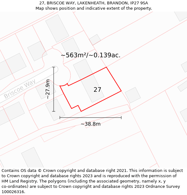 27, BRISCOE WAY, LAKENHEATH, BRANDON, IP27 9SA: Plot and title map