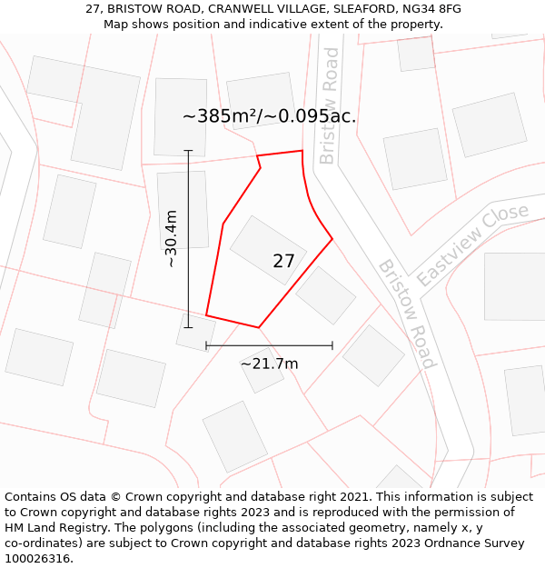 27, BRISTOW ROAD, CRANWELL VILLAGE, SLEAFORD, NG34 8FG: Plot and title map