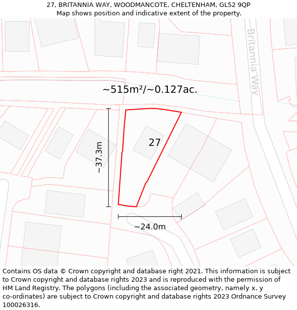 27, BRITANNIA WAY, WOODMANCOTE, CHELTENHAM, GL52 9QP: Plot and title map