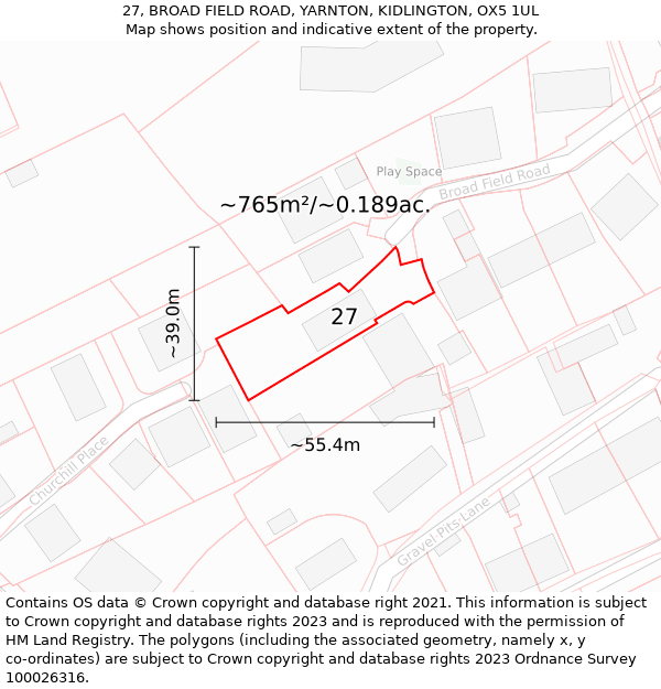 27, BROAD FIELD ROAD, YARNTON, KIDLINGTON, OX5 1UL: Plot and title map