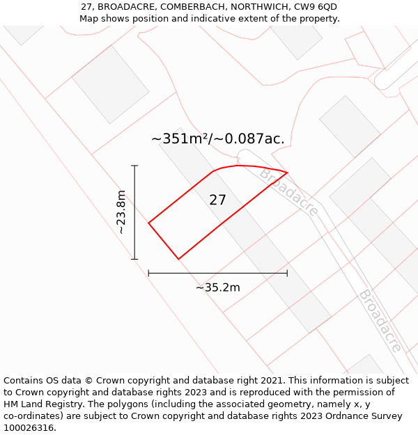 27, BROADACRE, COMBERBACH, NORTHWICH, CW9 6QD: Plot and title map