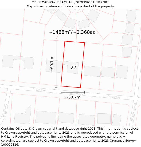 27, BROADWAY, BRAMHALL, STOCKPORT, SK7 3BT: Plot and title map