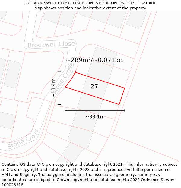 27, BROCKWELL CLOSE, FISHBURN, STOCKTON-ON-TEES, TS21 4HF: Plot and title map