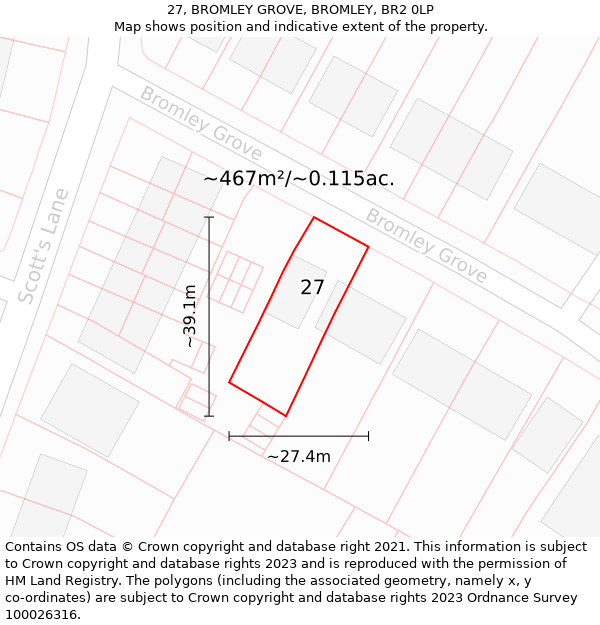 27, BROMLEY GROVE, BROMLEY, BR2 0LP: Plot and title map