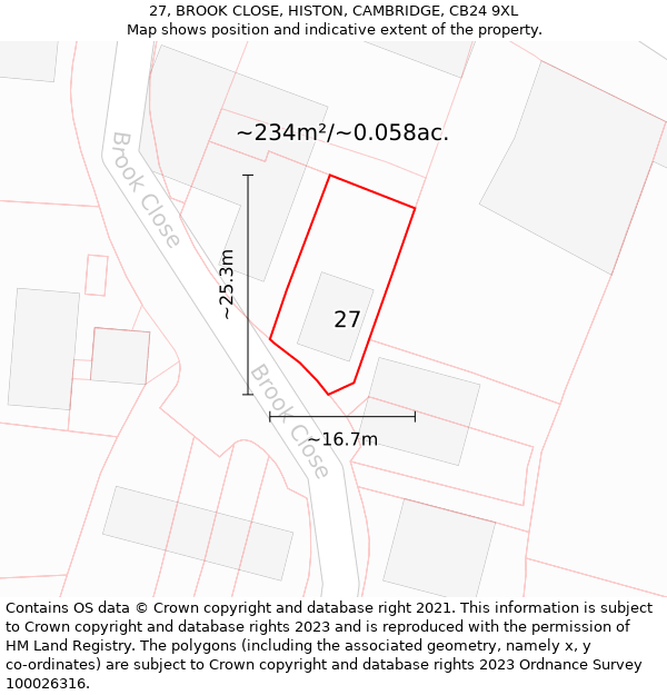 27, BROOK CLOSE, HISTON, CAMBRIDGE, CB24 9XL: Plot and title map