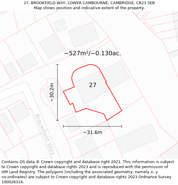 27, BROOKFIELD WAY, LOWER CAMBOURNE, CAMBRIDGE, CB23 5EB: Plot and title map