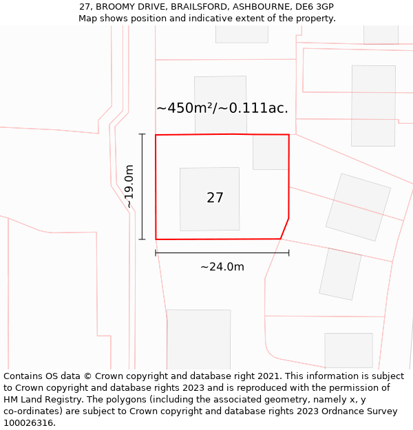 27, BROOMY DRIVE, BRAILSFORD, ASHBOURNE, DE6 3GP: Plot and title map