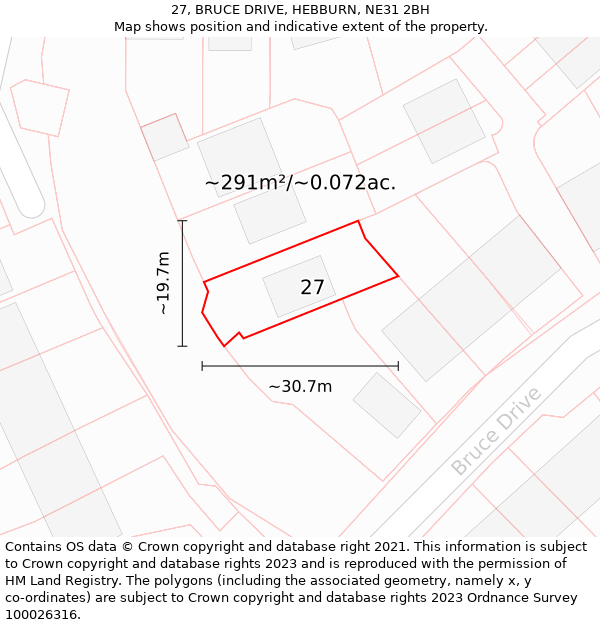 27, BRUCE DRIVE, HEBBURN, NE31 2BH: Plot and title map