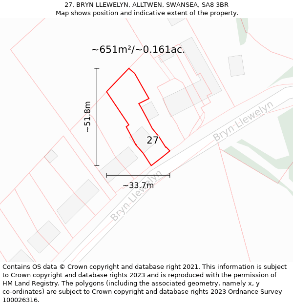27, BRYN LLEWELYN, ALLTWEN, SWANSEA, SA8 3BR: Plot and title map