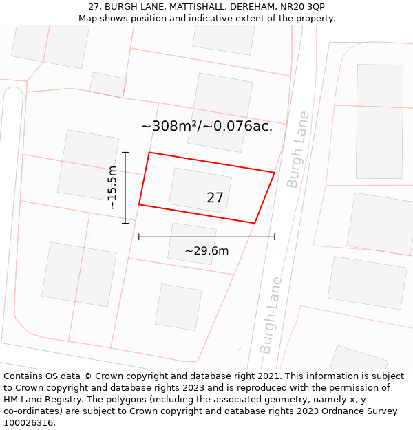 27, BURGH LANE, MATTISHALL, DEREHAM, NR20 3QP: Plot and title map