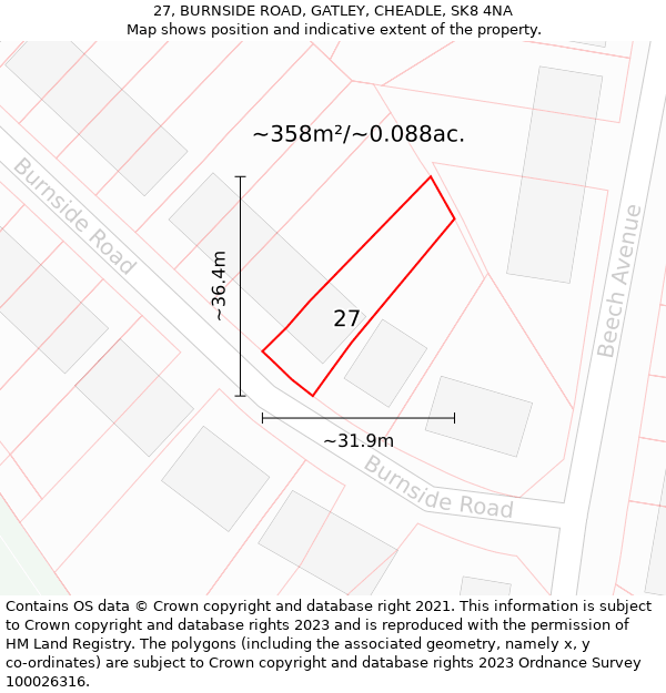 27, BURNSIDE ROAD, GATLEY, CHEADLE, SK8 4NA: Plot and title map