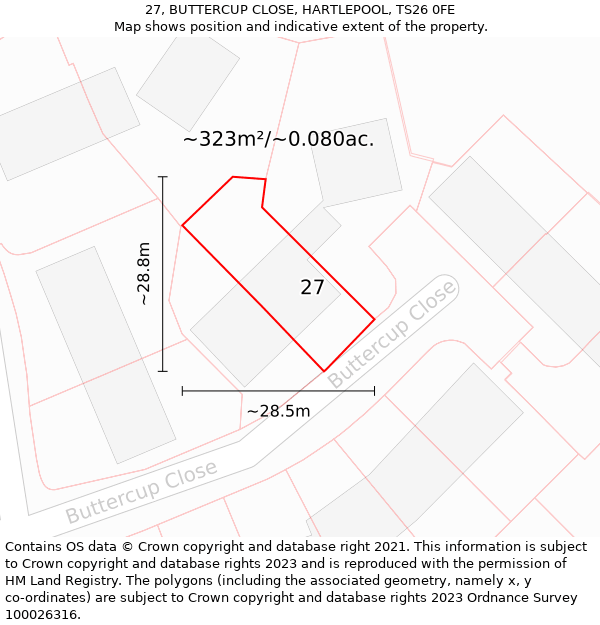 27, BUTTERCUP CLOSE, HARTLEPOOL, TS26 0FE: Plot and title map