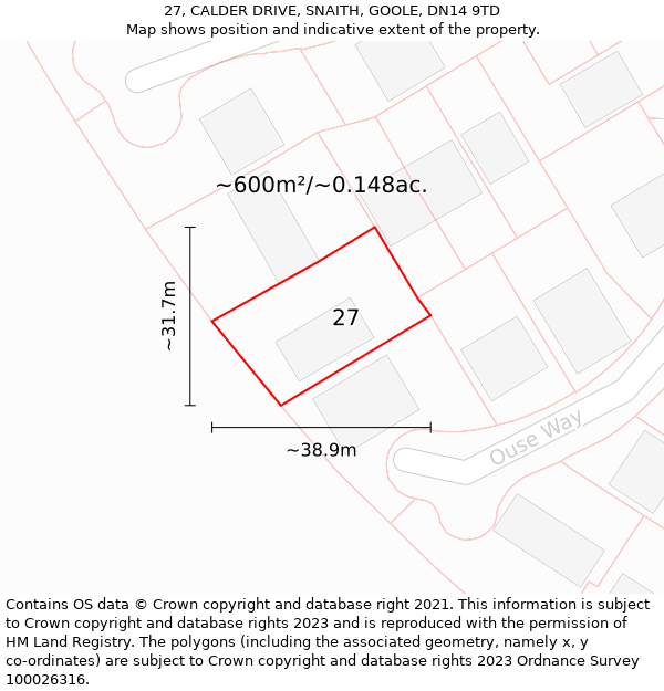 27, CALDER DRIVE, SNAITH, GOOLE, DN14 9TD: Plot and title map