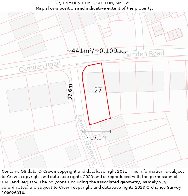 27, CAMDEN ROAD, SUTTON, SM1 2SH: Plot and title map