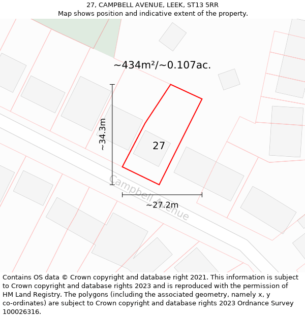 27, CAMPBELL AVENUE, LEEK, ST13 5RR: Plot and title map