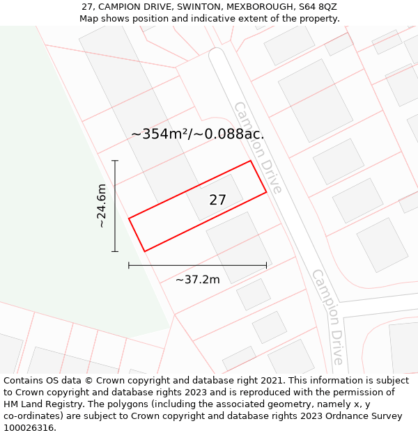 27, CAMPION DRIVE, SWINTON, MEXBOROUGH, S64 8QZ: Plot and title map