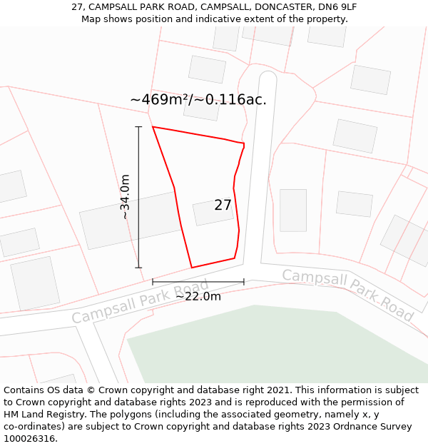 27, CAMPSALL PARK ROAD, CAMPSALL, DONCASTER, DN6 9LF: Plot and title map