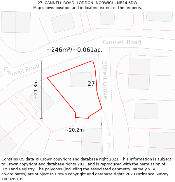 27, CANNELL ROAD, LODDON, NORWICH, NR14 6DW: Plot and title map