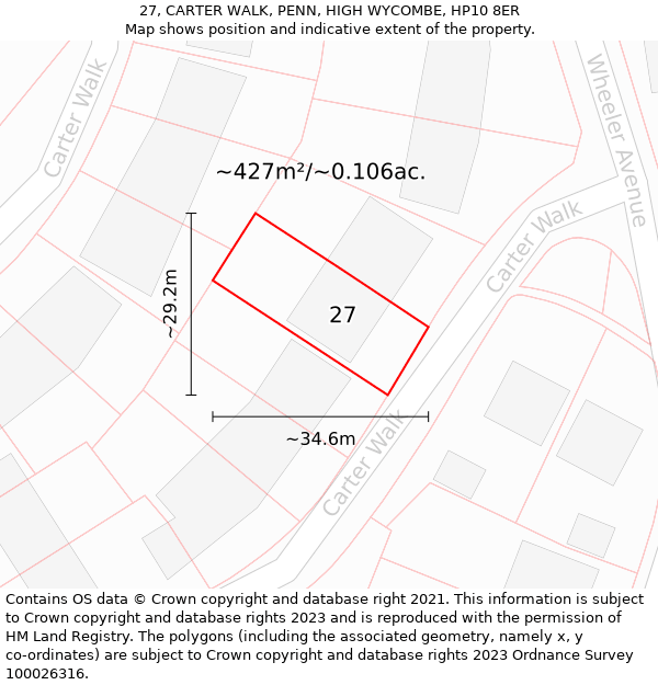 27, CARTER WALK, PENN, HIGH WYCOMBE, HP10 8ER: Plot and title map