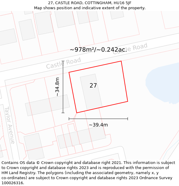 27, CASTLE ROAD, COTTINGHAM, HU16 5JF: Plot and title map