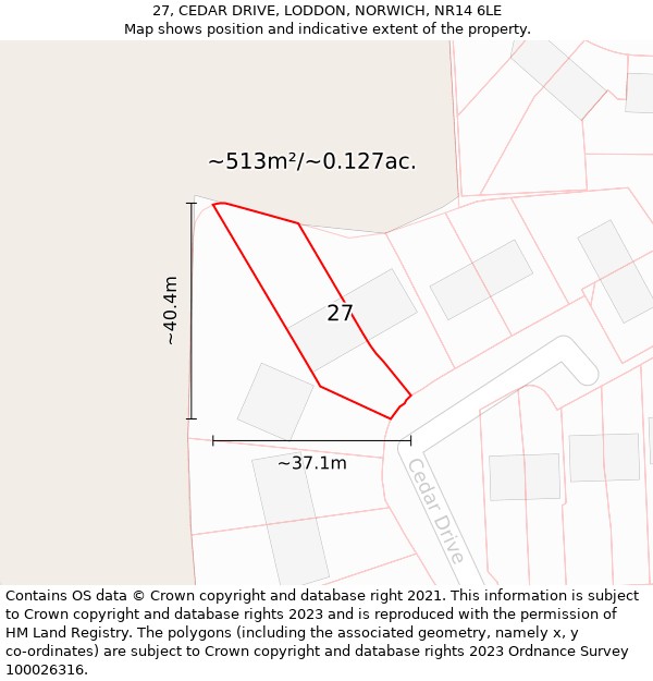 27, CEDAR DRIVE, LODDON, NORWICH, NR14 6LE: Plot and title map