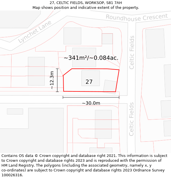 27, CELTIC FIELDS, WORKSOP, S81 7AH: Plot and title map