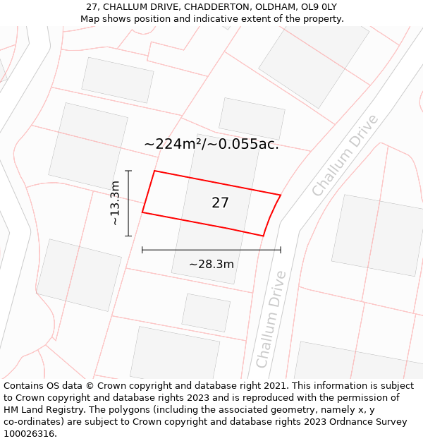 27, CHALLUM DRIVE, CHADDERTON, OLDHAM, OL9 0LY: Plot and title map