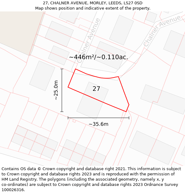 27, CHALNER AVENUE, MORLEY, LEEDS, LS27 0SD: Plot and title map